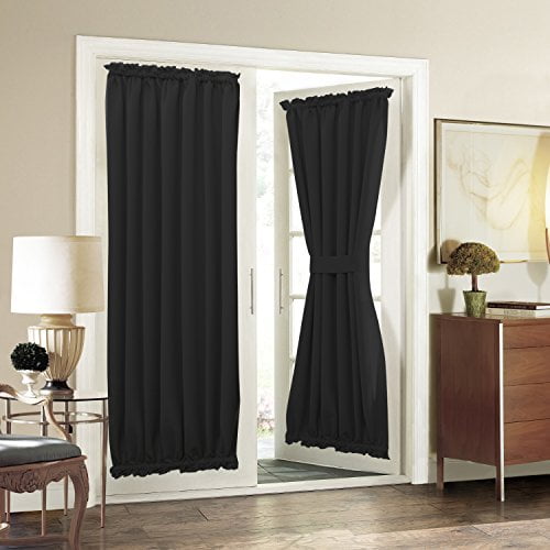 Aquazolax Sliding Glass Door Curtain Panels Functional Thermal Insulated Blackout Curtains Drapes 54x72 Inch Solid Kitchen Door Window Panel Coverings 2 Panels Black Walmart Com Walmart Com