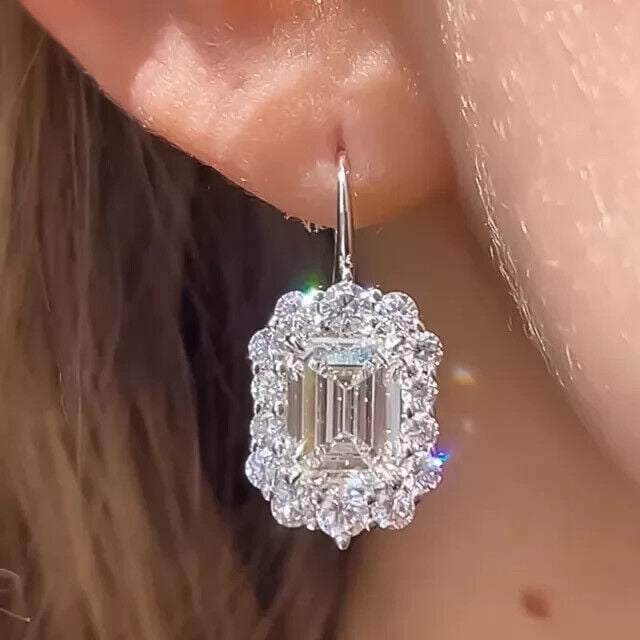TAAPSEE JEWELS White Cubic Zirconia Women's Drop Dangle Hook Earring 14k White Gold Plated