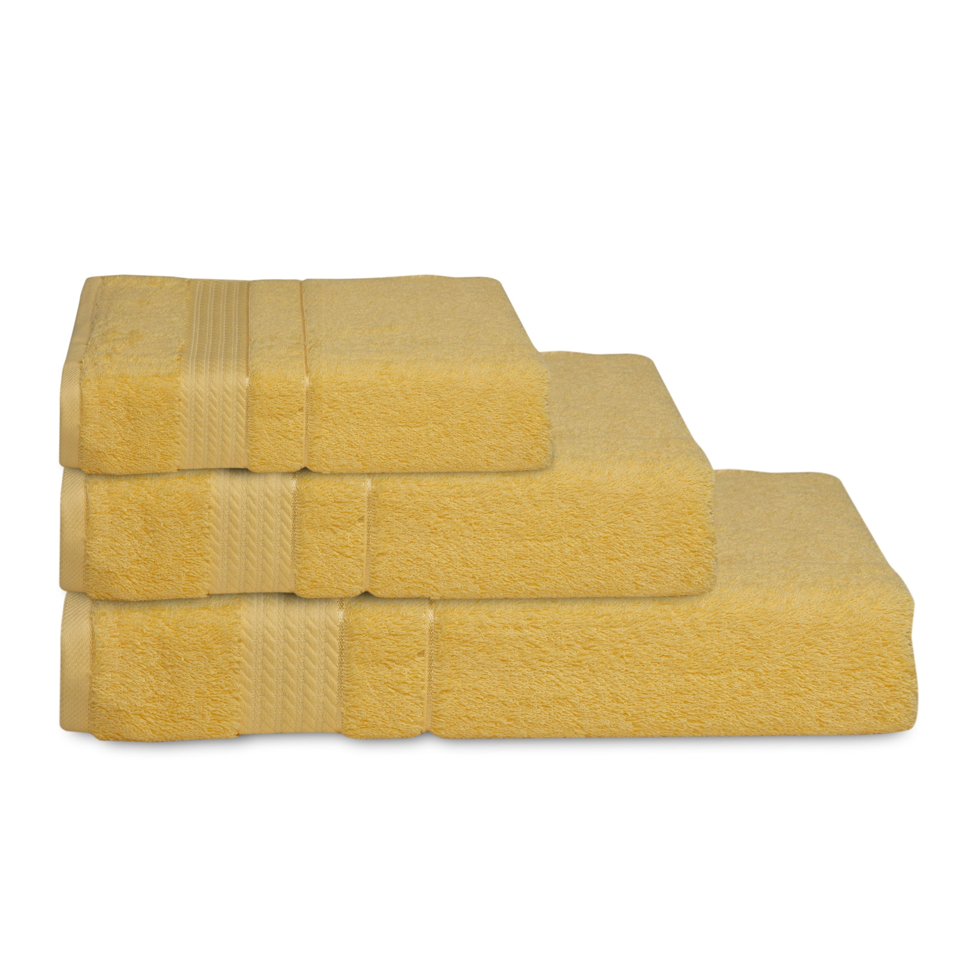 Melissa Linen, 3-Piece Cotton Bathroom Towels, Bath Towel, Hand Towel, Washcloth, Absorbent, Yellow