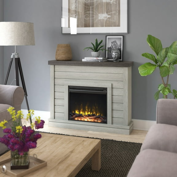 Twin Star Home Shiplap Wall Mantel Electric Fireplace, Fairfax Oak