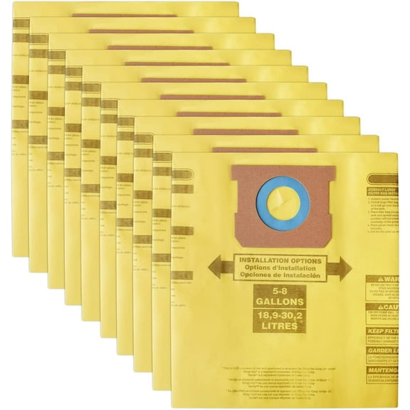 High-Efficiency Disposable Collection Filter Bag Fits Shop-Vac 5-8 Gallon High Efficiency Collection Bag, 10-Pack, 90671
