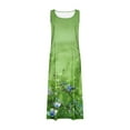 thumbnail image 4 of Sevevn Women's Fashionable Sleeveless And Linen Round Neck Printed Long Dress Green M Early Access Deals, 4 of 5