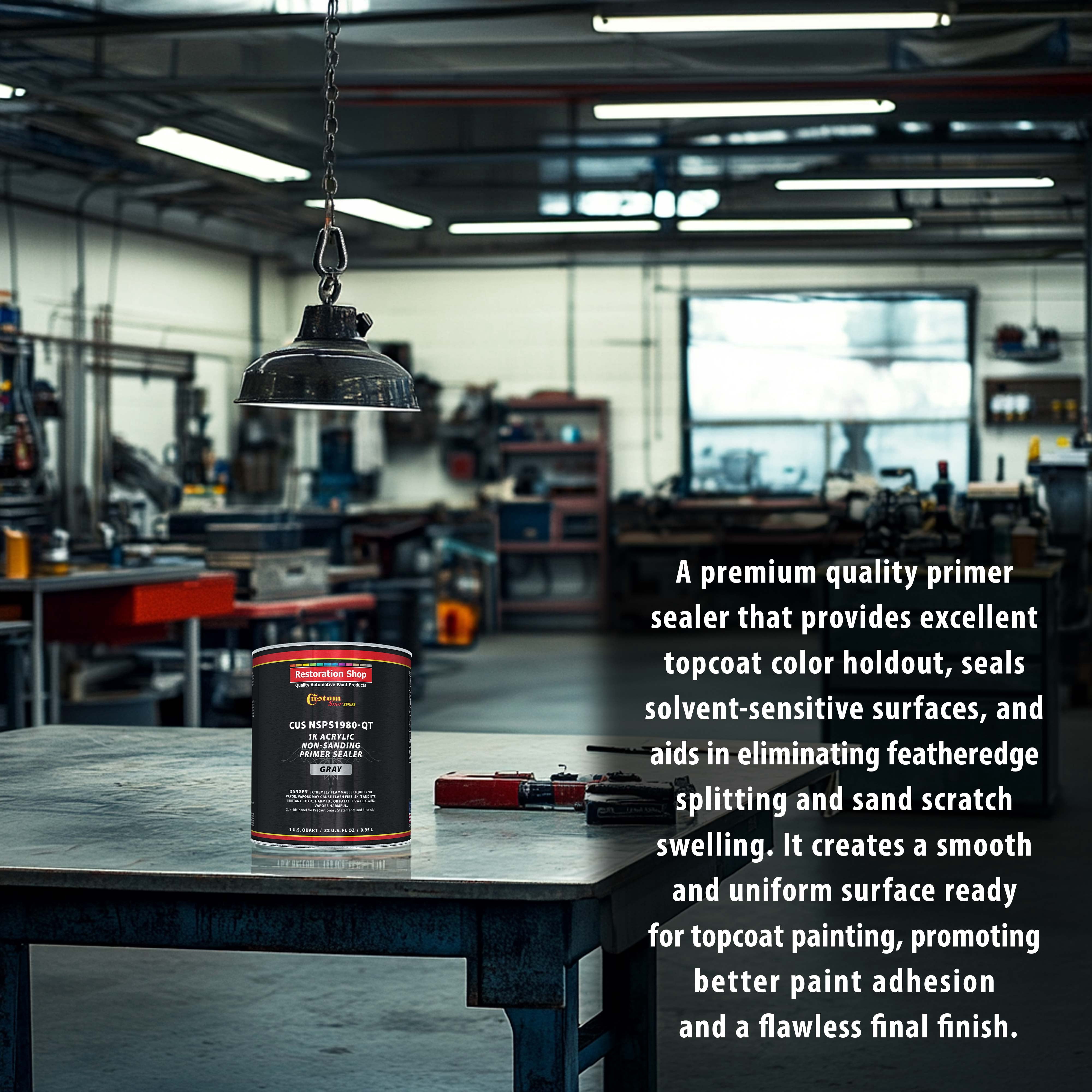 Custom Shop Premium 1K Acrylic Non-Sanding Primer Sealer Paint, Color Gray, 1 Quart - Fast Drying, Ready-To-Spray, Apply Over Automotive Primer Surfacers, Sanded Finishes - Topcoat Urethane, Enamel