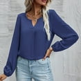 thumbnail image 2 of LYXSSBYX Solid Long Sleeves Women Tops Satin Socket V-Neck Solid-color Commute Long Sleeve Blouses Shirt Tops, 2 of 8