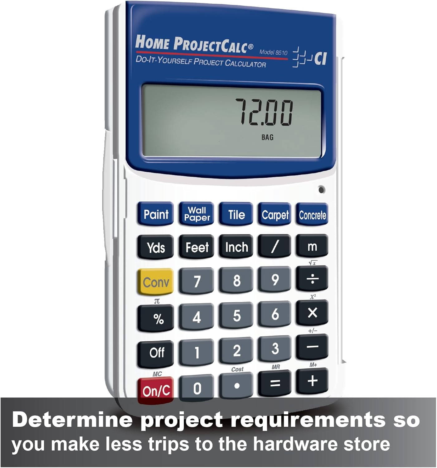8510 Home ProjectCalc Do-It-Yourselfers Feet-Inch-Fraction Project Calculator | Dedicated Keys for Estimating Material Quantities and Costs Handymen DIYs , White Small