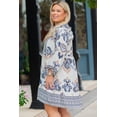 thumbnail image 3 of Women's Sky Blue Boho Print Mini Dress – Long Sleeve Split Neck for Effortless Spring Style, 4X, 3 of 5