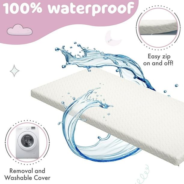 Sleepah Organic Cotton Memory Foam Crib Mattress Topper Breathable Waterproof Removable Washable Organic Cover 52 x28 x2 Walmart