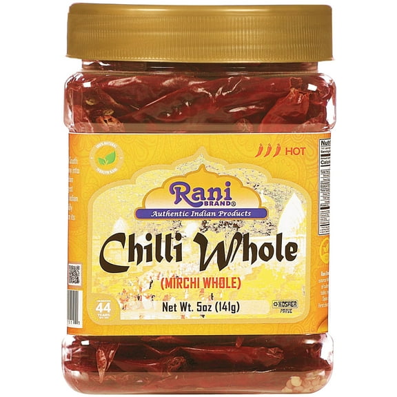 Rani Chilli Whole 5oz (141g) PET Jar ~ All Natural, Salt-Free | Vegan | No Colors | Gluten Friendly | NON-GMO | Kosher | Indian Origin