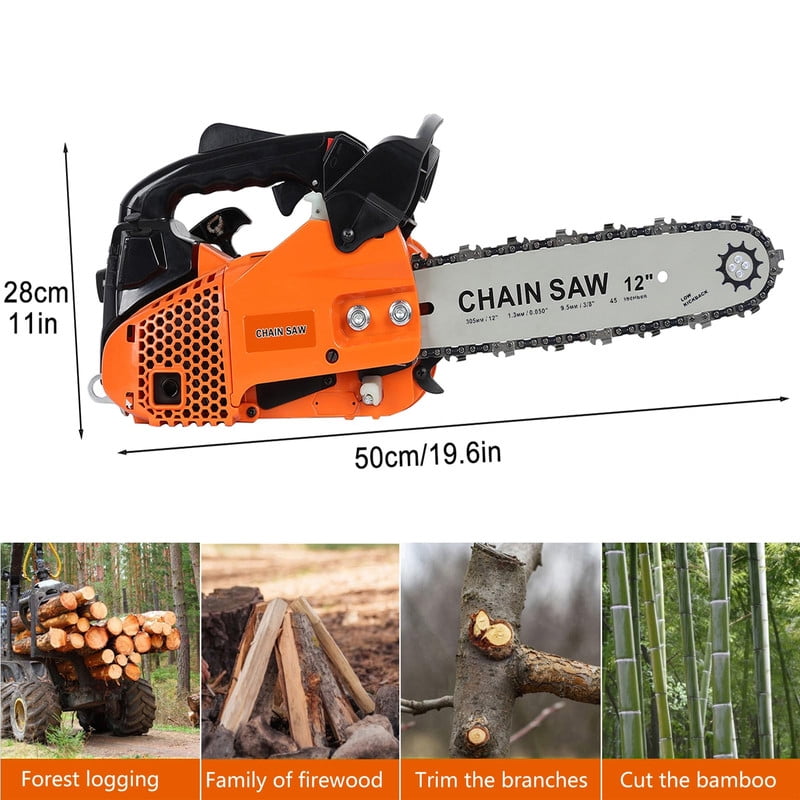YNCE 25.4cc Gas Chainsaws 12 Inch Bar Power Chain Saws, Gas Powered Chainsaw 2 Stroke Handed Petrol Gasoline Chain Saw for Cutting Wood Outdoor Garden Farm Home Use