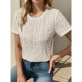 thumbnail image 3 of Am Direct Women's Crew Neck Short Sleeve Eyelet Embroidery Casual Holiday T-Shirt, 3 of 6