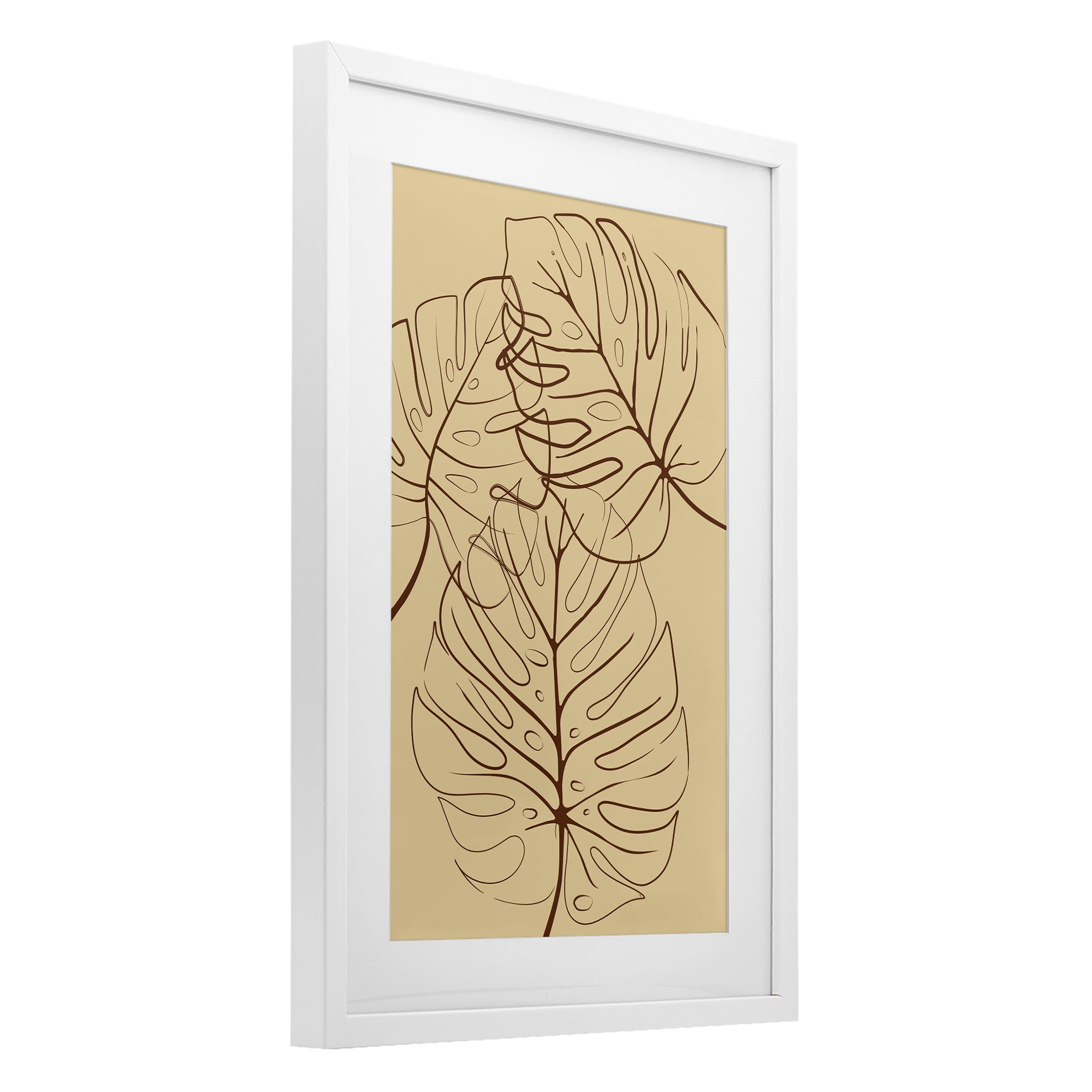 Stupell Industries Autumn Monstera Leaf Contour White Framed Print Under Glass, design by Martina Pavlova