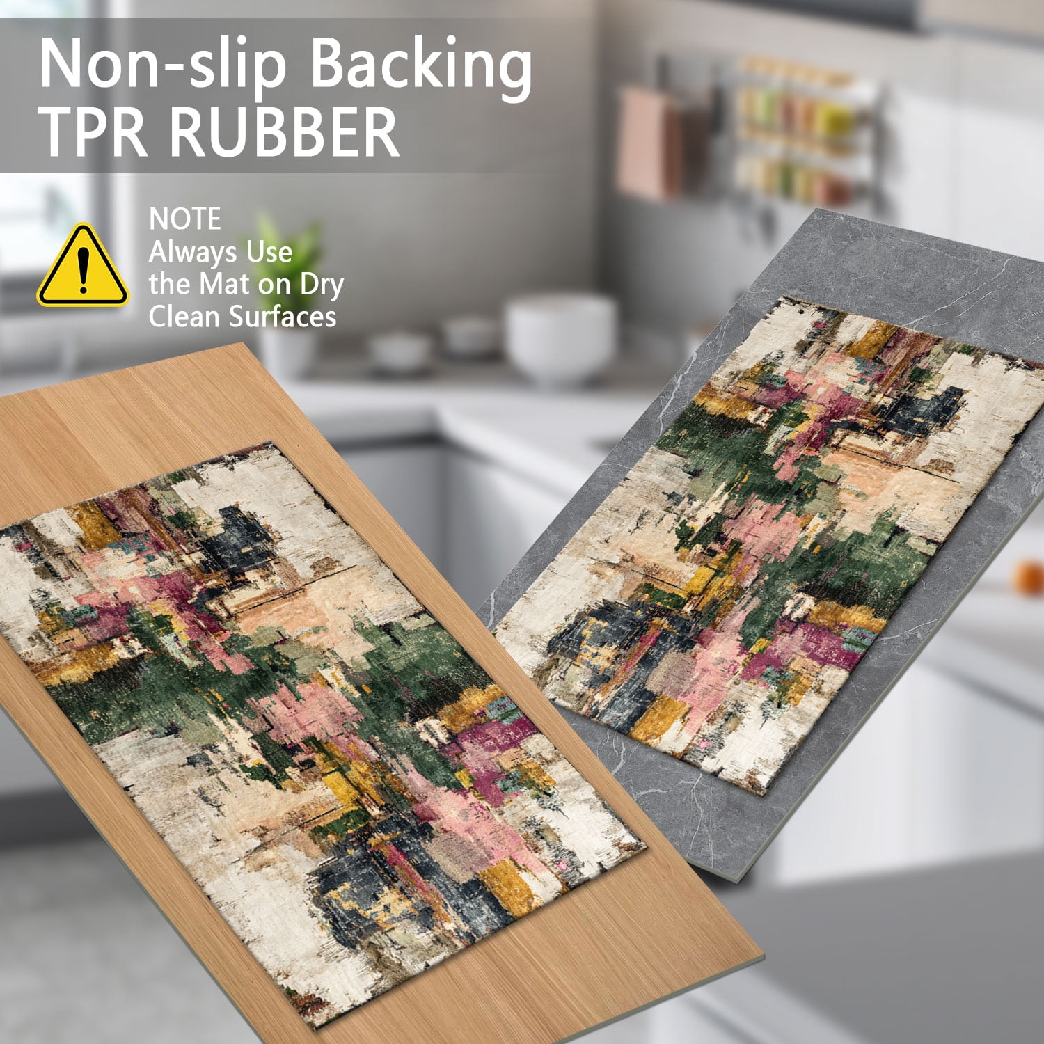 3 Piece Kitchen Rug Set, Non-Slip And Washable, Abstract Pattern Kitchen Hallway Rug, Soft And Comfortable, Suitable For Sinks, Floors, Entrances, Hallways and Bathrooms