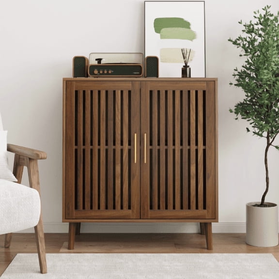 Sideboard Cabinet, Wooden Console Table with Storage and Louvered Doors, Farmhouse Buffet Cabinet with Adjustable Shelves, Coffee Bar Station for Living Room, Entryway