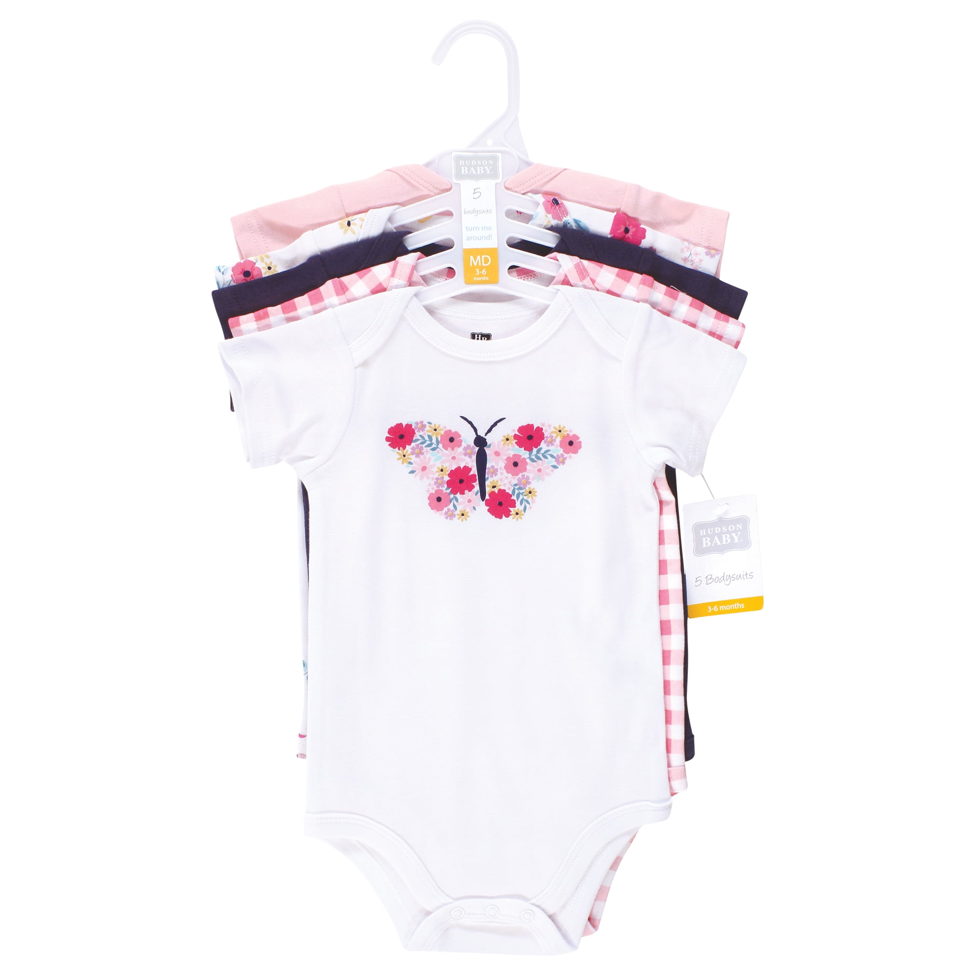 Hudson Baby Infant Girl Cotton Bodysuits, Bright Butterfly Floral, 3-6 Months