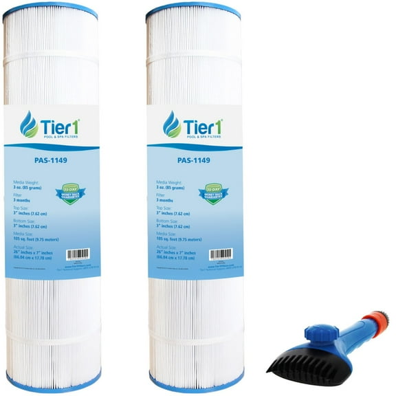 Tier1 Pool & Spa Filter Cartridge 2-pk with Tier1 Wand Brush Filter Cleaner | Replacement for Pentair Clean & Clear Plus 420, 178584 and More | 105 sq ft Pleated Fabric Filter Media