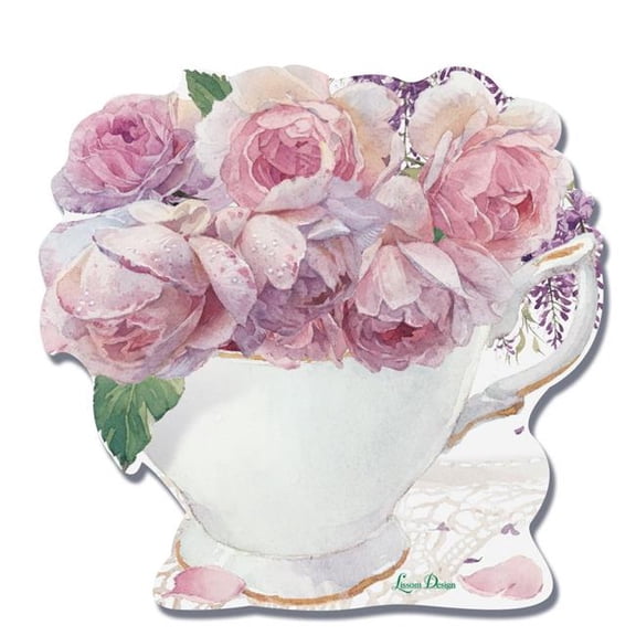 Lissom Design 28179 4.25 x 4 in. Sticky Teacup Notepad, Enchanted Garden - Set of 3