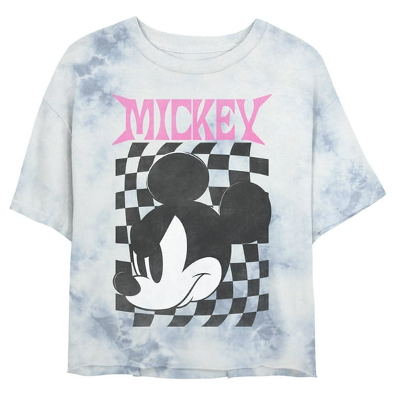 Junior's Mickey & Friends Angry Checker Logo Crop Graphic Tee White/Blue 2X Large