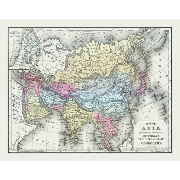 Historic Map - Asia - Mitchell 1877 - Vintage Wall Art