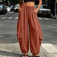 thumbnail image 5 of Noric Women Balloon Jogger Casual Pants High Waist Drawstring Elastic Waist Tie Hem Full Length with Pockets Lightweight Loose Fit Trousers, 5 of 9