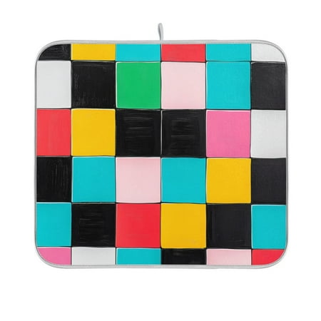 

Yayeee Dish Drying Mat for Kitchen Counter 16 x18 Microfiber Absorbent Pad Blue Checkered Pattern