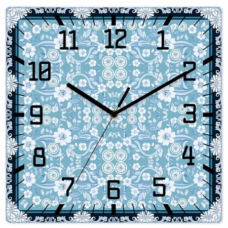 Wall Clock Teal Blue Floral Operated Square Clocks Wooden Silent Non Ticking Wallclock 12 Inch Vintage Flower Wall Clock Teal Blue Floral Operated Square Clocks Wooden Silent Non Ticking Wallclock 12 Inch - 01