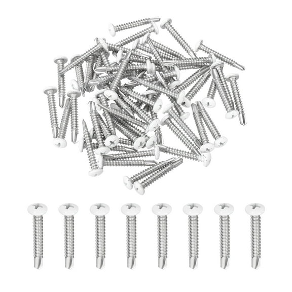 Uxcell 60Pcs M4.8x32mm White Thick Pan Head Self Tapping Screws for Metal, Silver