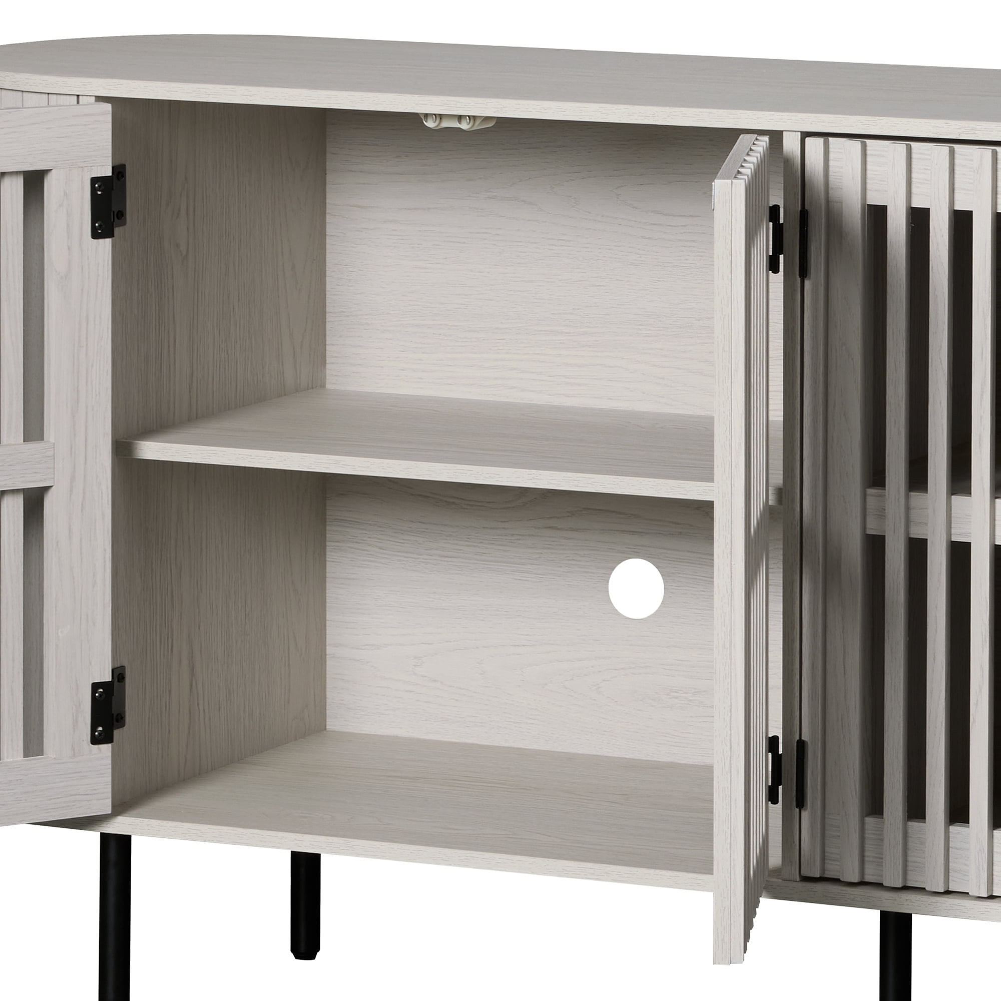 WAMPAT Fluted TV Stand for 75 Inch TV, Modern Entertainment Center with Storage, Wooden Media Console with Pop-up Doors for Livingroom, Bedroom, White Washed
