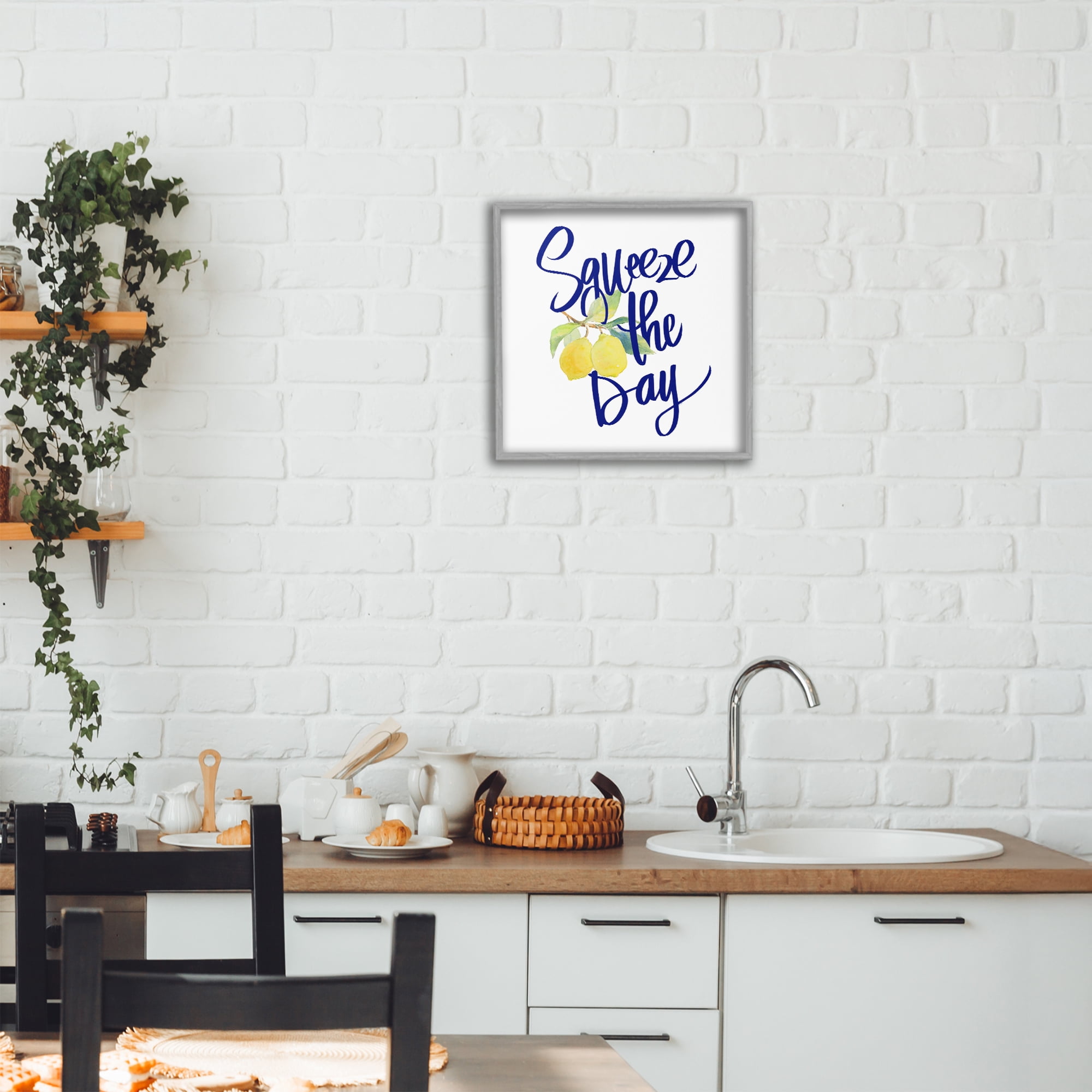 Stupell Industries Cursive Squeeze The Day Gray Framed Giclee Art, design by Lanie Loreth