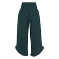 thumbnail image 6 of Linen Palazzo Pants for Women Spring Summer Smocked High Waist Wide Leg Asymmetric Ruffle Hem Flowy Beach Pants with Pockets, 6 of 6