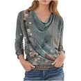 thumbnail image 2 of Craaazy Dressy Blouses For Women Long Sleeved Pleated Collar Casual Printed Loose And Fashionable Tops Gifts For Women, 2 of 5