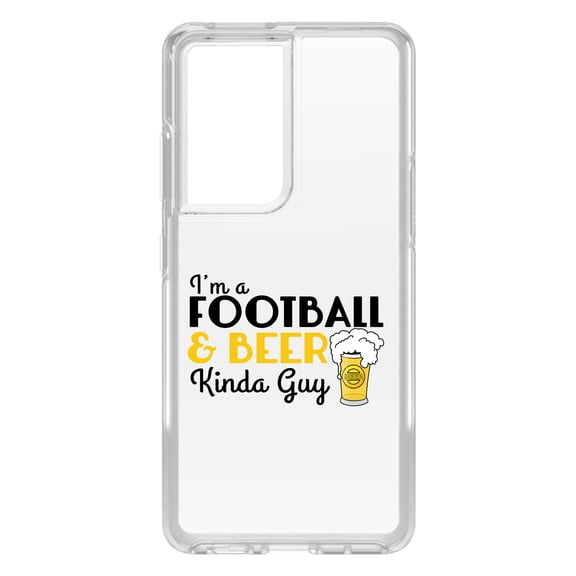 DistinctInk Clear Shockproof Hybrid Case for Galaxy S21 ULTRA 5G (6.8" Screen) - TPU Bumper Acrylic Back Tempered Glass Screen Protector - I'm a Football & Beer Kinda Guy