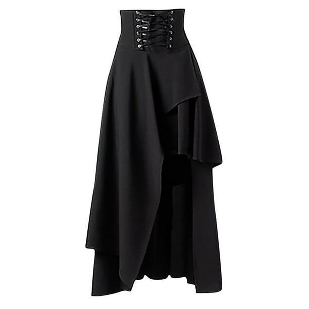 Faldas Para Mujer Falda Midi de Cintura Alta Con Pliegues Informales Punk Lisos Odeerbi ODB125276