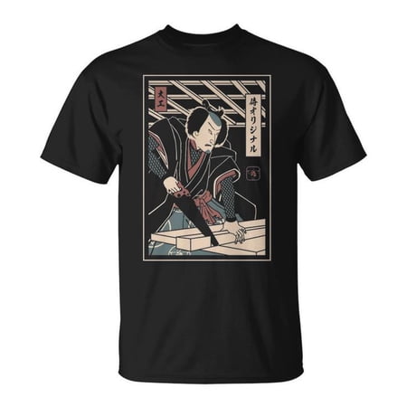 Carpentry Samurai Graphic Tee Unisex Adult Cotton T-Shirt for Fans of Japanese Warrior Design Comfortable Casual Wear Size 5XL Color Black