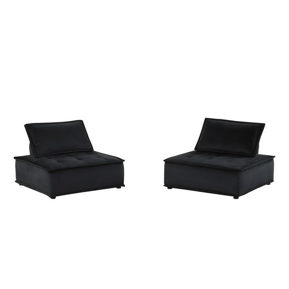 Benjara Nob 40 Inch Armless Lounge Chair, Set of 2, Tufted Seats, Black Velvet