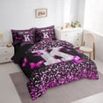 thumbnail image 3 of Feelyou Initial K Letter Bedding Comforter Set 7pcs, Sequin Print Monogrammed King Bedding Sets, Romantic Pink Butterfly Reversible Bed Sheets, Lightweight Room Decor, 3 of 7