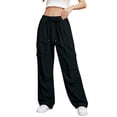 thumbnail image 6 of Cagogo Women's High Waisted Wide Leg Cargo Pants with Pockets Solid Casual Streetwear Long Pants Drawstring Loose Fit Trousers for Vacation Travel Beach Work, Black 2XL, 6 of 7