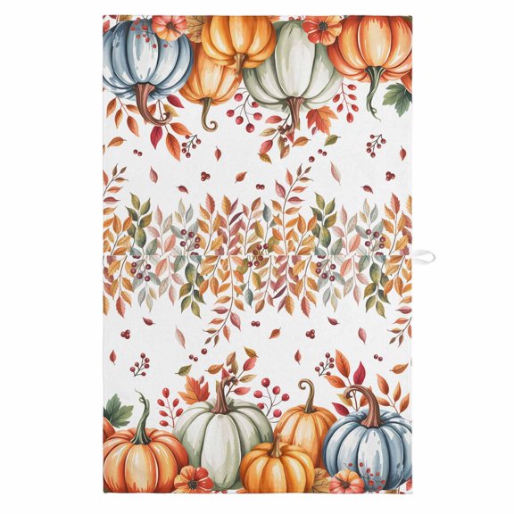 Orange Blue Fall 1 Pack Kitchen Towel, Water Absorbent Dish Towel, Thanksgiving Pumpkins Maple Leaf Decorative Hand Towels - Quick Drying Cloth for Cooking Baking, 18x28 Inch