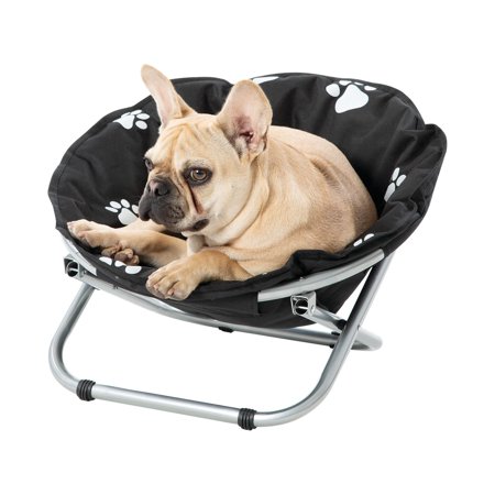 UPC: 0084358052669 | Etna Paw Print Round Folding Pet Cot – Black & White