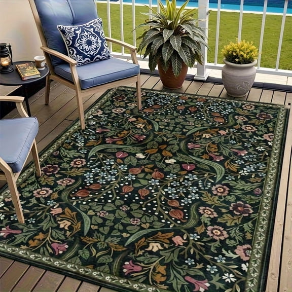 Vintage Bohemian Floral Outdoor Floor Mat, Perfect For Festive Yard Decor, Outdoor Carpet.