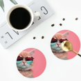 thumbnail image 4 of Fuzoiu Cool Cat Pink Sunglasses Print Leather Coasters Set,Drink Coasters Set of 4,for Tabletop Protection, Durable PVC Coasters,Home Décor and Housewarming Gift-Round Shape, 4 of 6