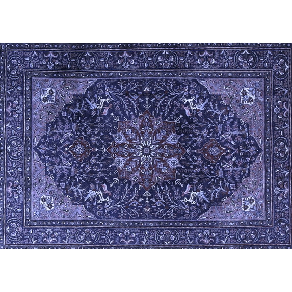 Ahgly Company Machine Washable Indoor Rectangle Medallion Blue Traditional Area Rugs, 6' x 9'