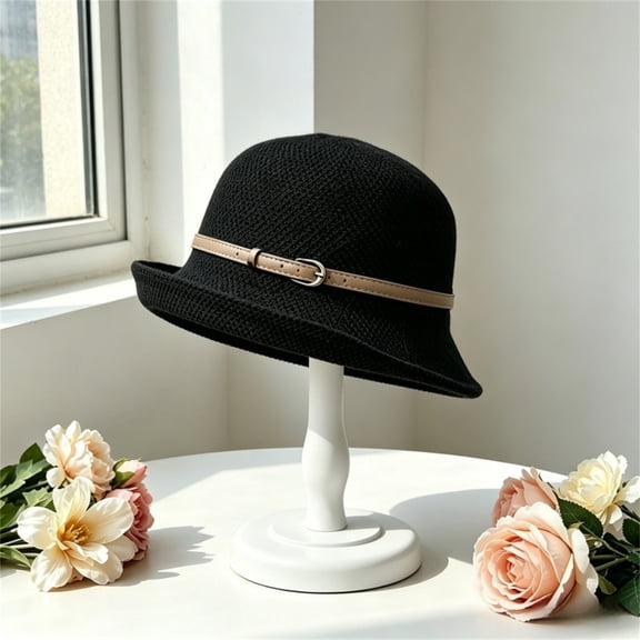 Women Straw Cloche Sun Hat Summer Church Hat Retro Breathable Round Beach Bowler Bucket Hats UPF 50 Rolled Brim Travel Cap
