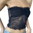 thumbnail image 3 of Douhoow Women Off Shoulder Tube Top Sleeveless Black Lace Mesh Strapless Bandeau Top, 3 of 6