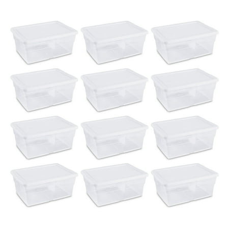 Base Camp Storage - Sterilite 16 Quart Clear Stacking Storage Container Tub, 12 Pack | 16448012