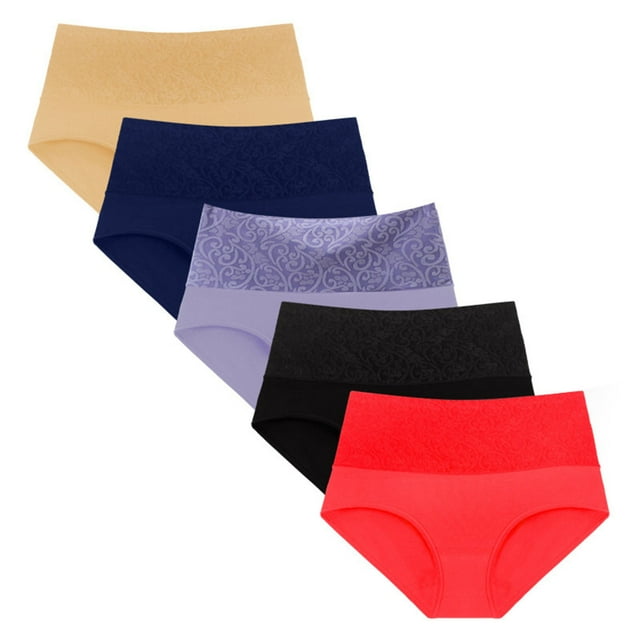 Plebaso Lot de 5 Culottes en Coton pour Femmes, Taille Haute, Extensibles, Culottes Couvrantes pour Dames, Tailles TP-6TG