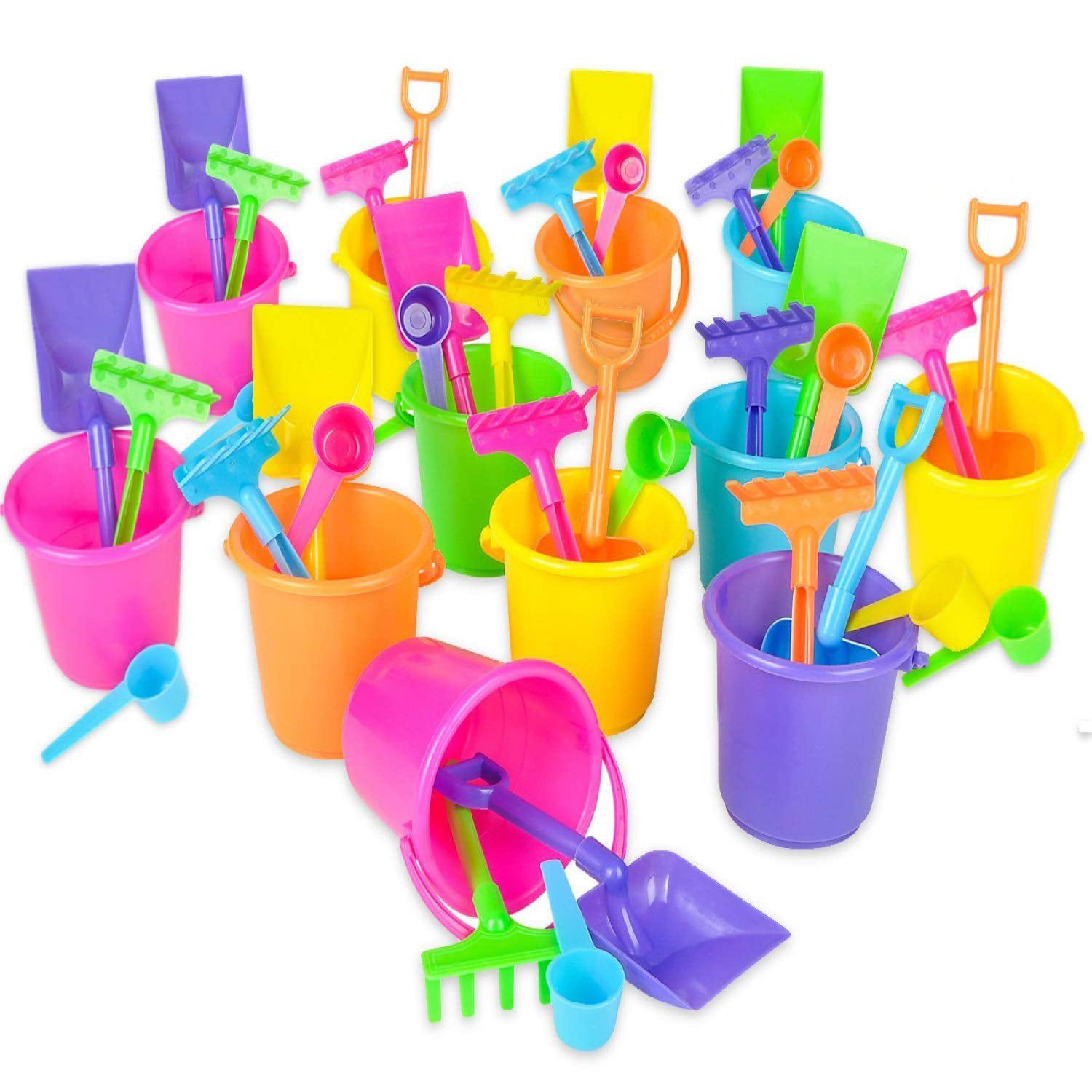Play Set Includes 1 Sand Bucket 1 Rake 6-Pack and 1 Scoop The Dreidel Company Mini Beach Playsets 1 Shovel Party Favors for Kids and Toddlers Birthday Treats for Boys and Girls