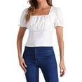 thumbnail image 1 of Camisetas casuales de verano para mujer con cuello cuadrado y volantes de manga corta XL blancas, 1 of 5
