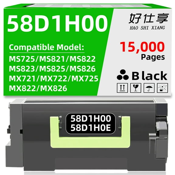 58D1H00 58D1H0E Black High Yield Toner Cartridge Compatible for Lexmark MS725 MS821 MS822 MS823 MS825 MS826 MX721 MX722 MX725 MX822 MX826 Printer [15000 Pages 1 Pack]