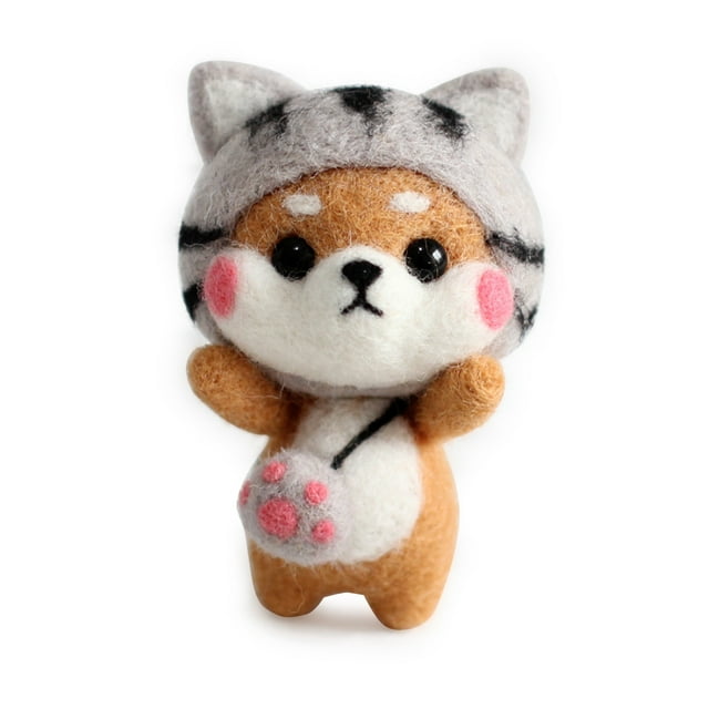 Kit De Fieltro De Lana Shiba Inu, Muñeca De Perro Hecha A Mano Con Aguja Poke, Juego De Material Artesanal Para Niños Y Adultos