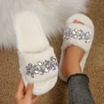 thumbnail image 2 of Xfvqtps Women Fluffy Slippers Rhinestone Decor Open Toe Non-Slip Warm Comfortable Winter Indoor Home Plush Slippers White, 2 of 9